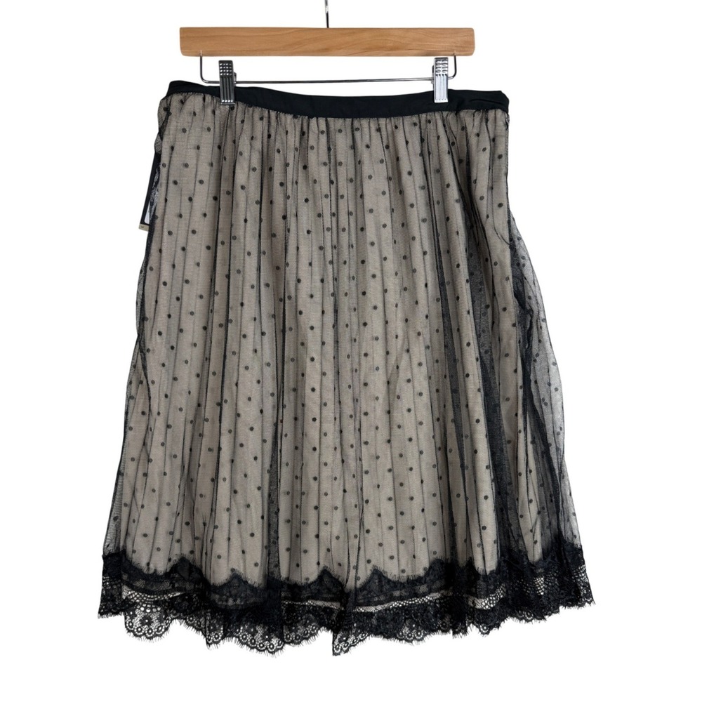 NWT Worthington Women's Midi Skirt Size 12 Sheer Overlay Nude Black